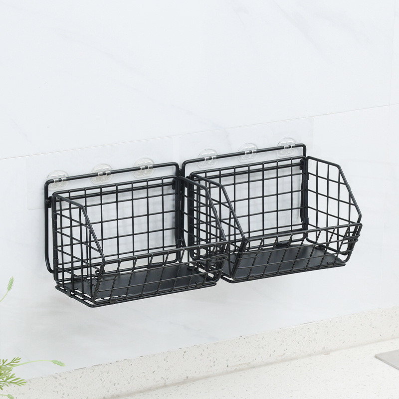 壁挂式蔬菜水果加厚铁艺收纳架免打孔折叠厨房置物架收纳篮