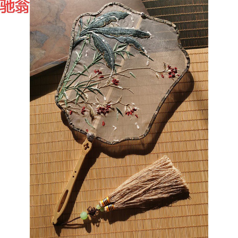 G3V刺绣团扇古风汉服扇子古风素雅苏绣宫扇竹子超仙流苏圆扇宫廷