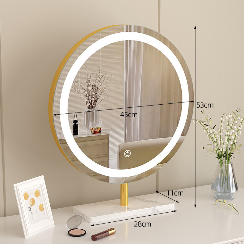 台式光led灯梳妆镜网红轻奢补桌面化妆镜卧室现代简约梳妆台镜子
