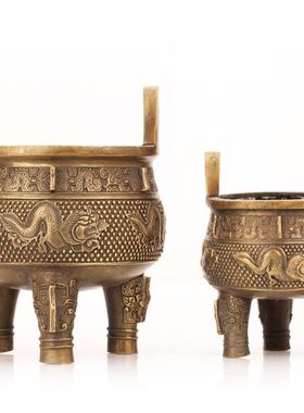 纯铜龙鼎圆龙鼎仿古鱼虫鸟兽摆件仿古铜器三工艺品批发纯铜足龙鼎