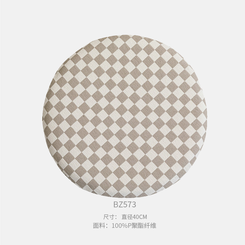 记忆棉坐垫奶油风棋盘格圆形坐垫餐桌垫椅子保暖办公室防滑屁垫