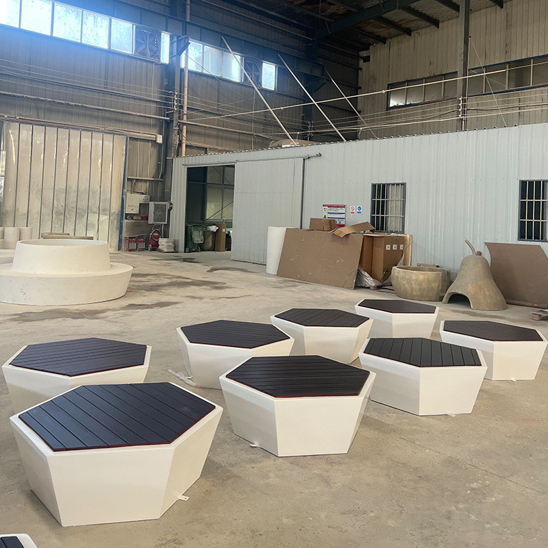 热销软包玻璃钢休闲座椅六边形木质美陈坐凳户外商场市政休息等候