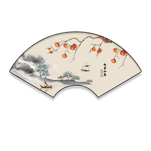 扇面客厅玄关装饰画扇形国风挂画茶室竹报平安墙画禅意新中式壁画