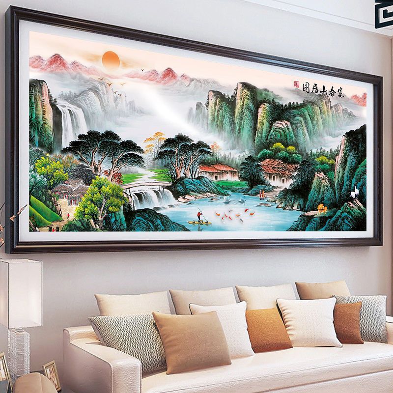 新款十字绣富春山居图江山如画客厅风景大幅流水山水线绣生财刺绣