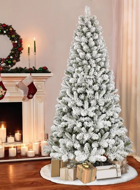 雪花白色圣诞树家用密植套餐1.5m/1.8/2.1/3米加金红绒圣诞节装饰
