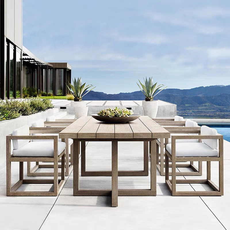 柚木户外桌椅组合贫穷风别墅庭院休闲长桌室外露天花园防腐木桌椅