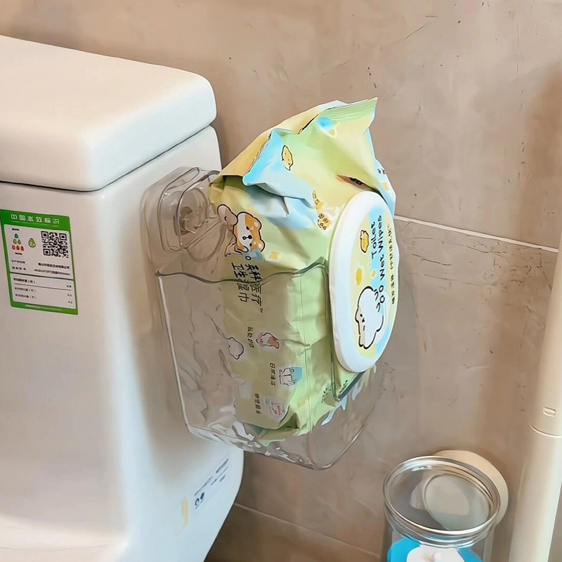 吸盘湿巾收纳盒厕所纸巾马桶侧边置物架免打孔浴室墙上壁挂多功能图片