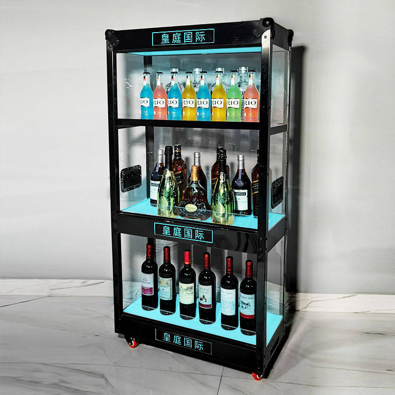 发光香槟酒柜移动用品红酒洋酒酒吧展示陈列柜ktv双层不锈钢酒架