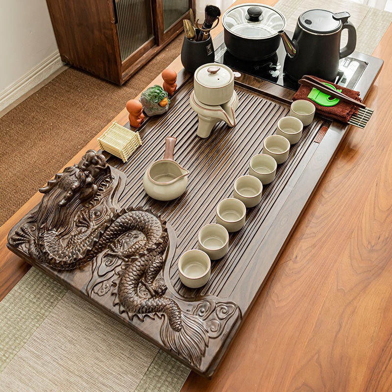 功夫陶瓷茶具套装家用客厅全自动一体底部上水泡茶台大号实木茶盘
