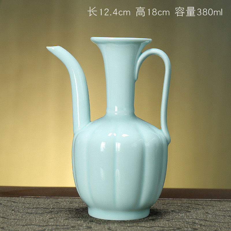 宋代点茶执壶茶艺汤瓶青瓷温酒壶复古宋代中式陶瓷手执壶茶壶茶具