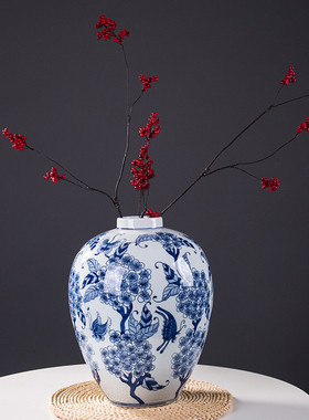 新古典青花蝶恋花陶瓷花瓶装饰中式客厅茶楼玄关复古装饰摆件