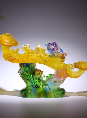 琉璃工艺品如意摆件招财金蟾别墅装饰品子过道走廊尽头客厅玄关柜