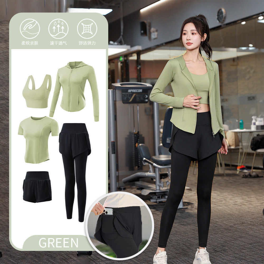 跑步套装女五件套晨跑秋冬初学者夏季瑜伽运动速干透气显瘦健身服