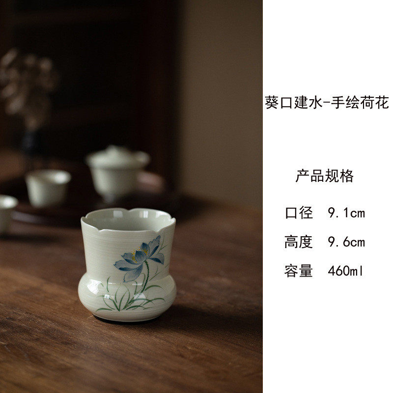陶瓷茶洗手绘复古引粉葵口建水干泡茶渣桶小号功夫茶具茶道配件