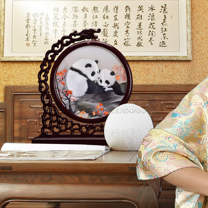 p616成都蜀绣手工双面刺绣屏风摆件风民族老外工艺品礼品家居