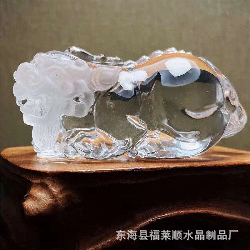 天然貔貅摆件黄水晶招财貔貅摆件雕刻立体白水晶