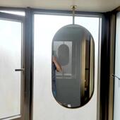 黑色椭圆金属杆天花悬挂镜子镜悬空吊卫生间发光悬吊式 走廊浴室镜