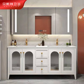 9zrt美式 岩板双盆橡木浴室柜组合洗漱台轻奢卫生间落地洗手台洗脸