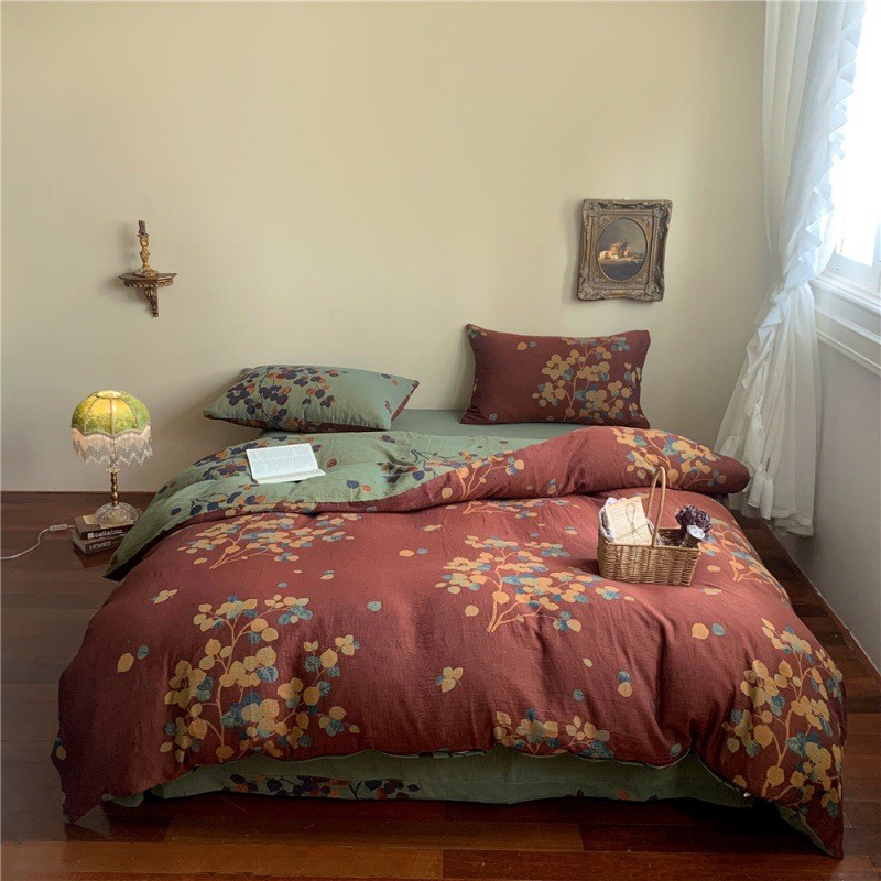 新中式古典纱双层民族风四件套复古色织提花被套床单床品双面可用