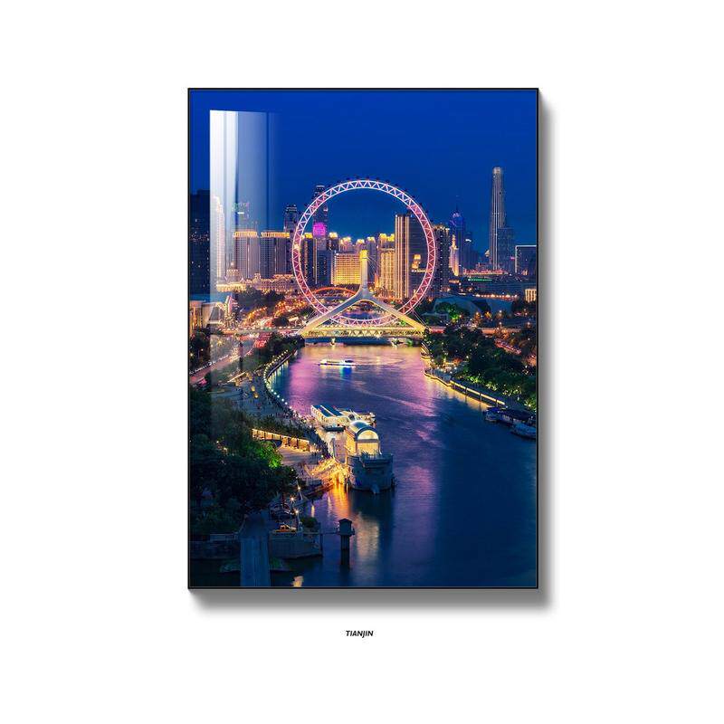 bx62上海城市风景装饰画建筑入户夜景摄影画深圳挂画画玄关画落地