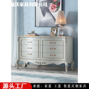 热销宫廷法式客厅家具复古做旧装饰柜客厅欧式实木雕花斗柜储物柜