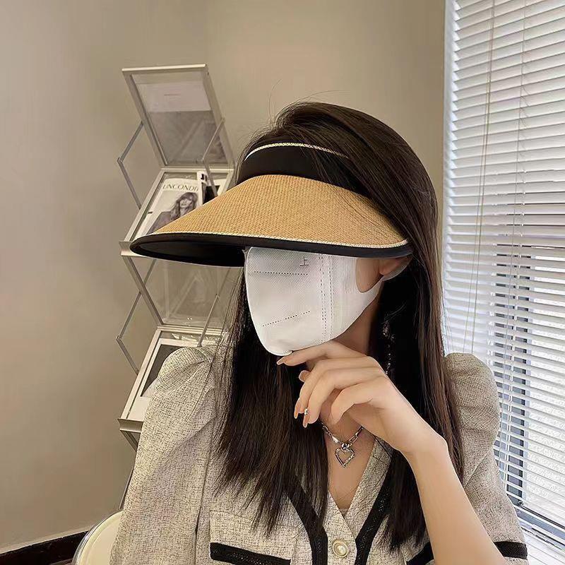 夏季网红同款草编遮阳帽发箍防晒太阳帽女士防紫外线透气空顶帽
