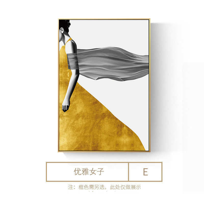 流金创意简约美式轻奢装饰画现代客厅挂画金色年岁马画人物背影