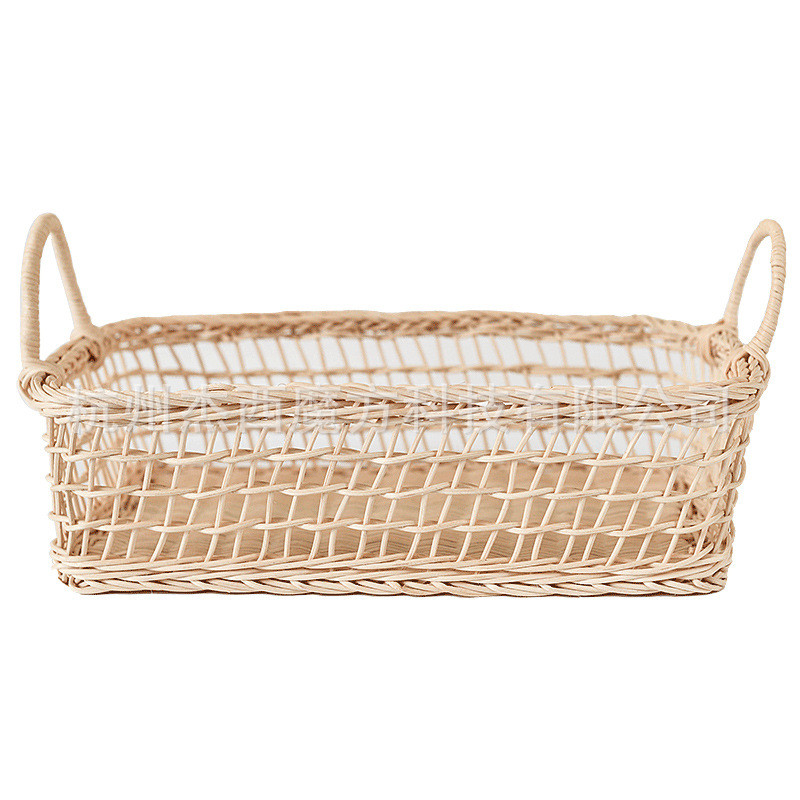 长方形白藤手工编织镂空印尼带耳收纳筐鸡蛋蔬菜水果篮杂物收纳盒