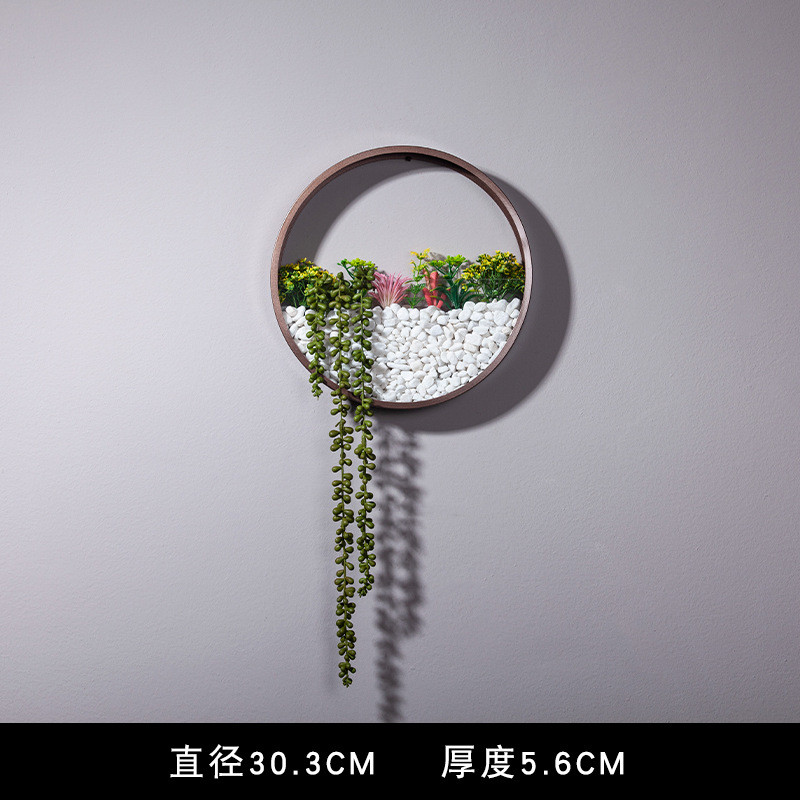 现代圆形铁艺花盆壁挂仿真植物装饰品田园创意墙饰多肉微景观壁饰