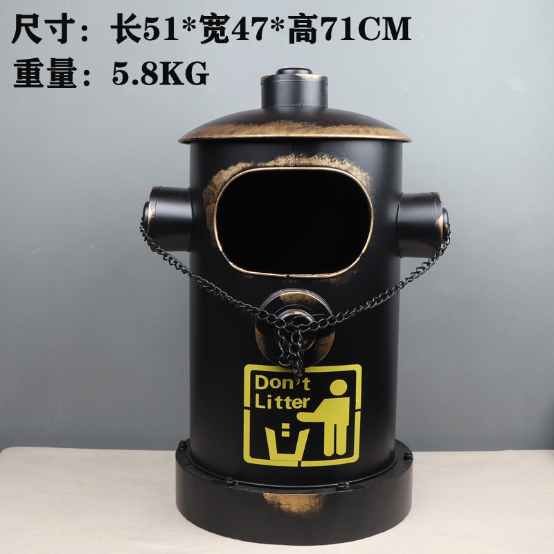 欧式复古怀旧铁艺家庭金属消防栓垃圾桶脚踏式客厅厨房垃圾筒圆筒