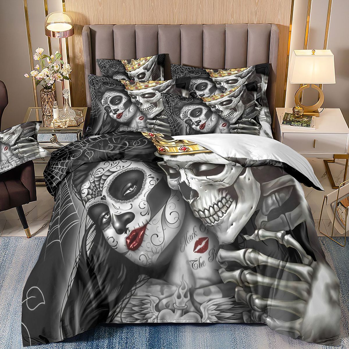 数码印花惊魂三件套骷髅3d圣诞夜床上用品三件套被套一件起订