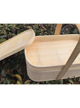 6buj竹篮香竹编带盖古典双层野餐篮拜佛拜神祭祖手提篮篮红色收纳