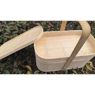 dm@竹篮手提篮竹编带盖古典香野餐篮拜佛拜神祭祖双层篮红色