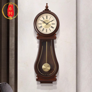 威弗列德新中式钟表客厅实木装饰挂钟欧式个性时钟报时石英钟