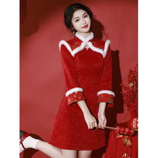 加厚保暖 少女过年小袄新中式 拜年旗袍红色高端小个子2023新款 冬季