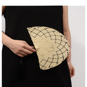 草编工艺扇手工灯芯草编织扇子古风流苏夏日复古手持扇