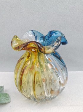 热销高级感轻奢创意插花摆件纯手工吹制家居装饰品玻璃花瓶琉璃摆