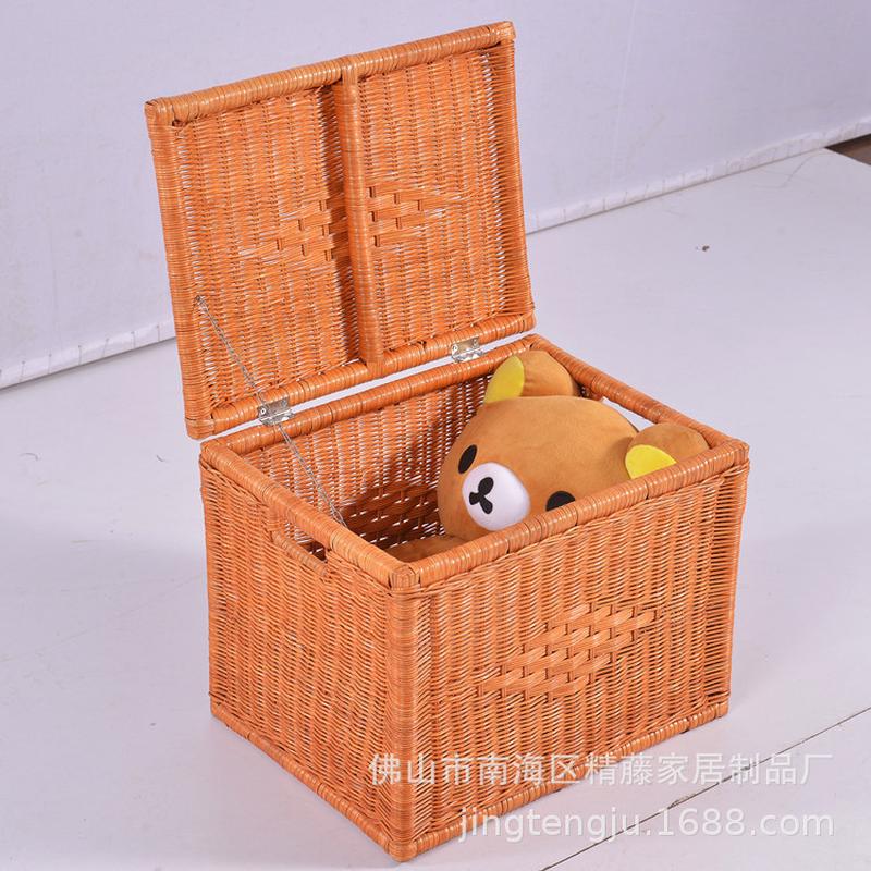 热销天然藤编带盖收纳篮藤编脏衣收纳长方形大小号手工编织毛巾抽