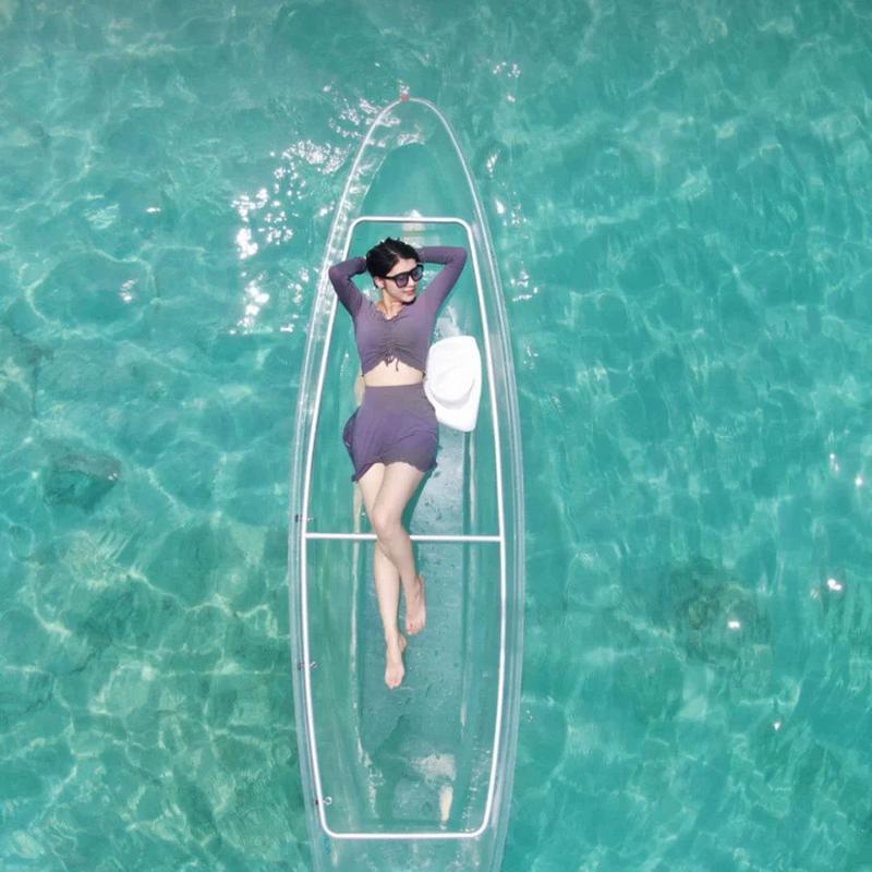 pc网红透明船抖音婚纱摄影单人手划景观水晶玻璃船独木舟