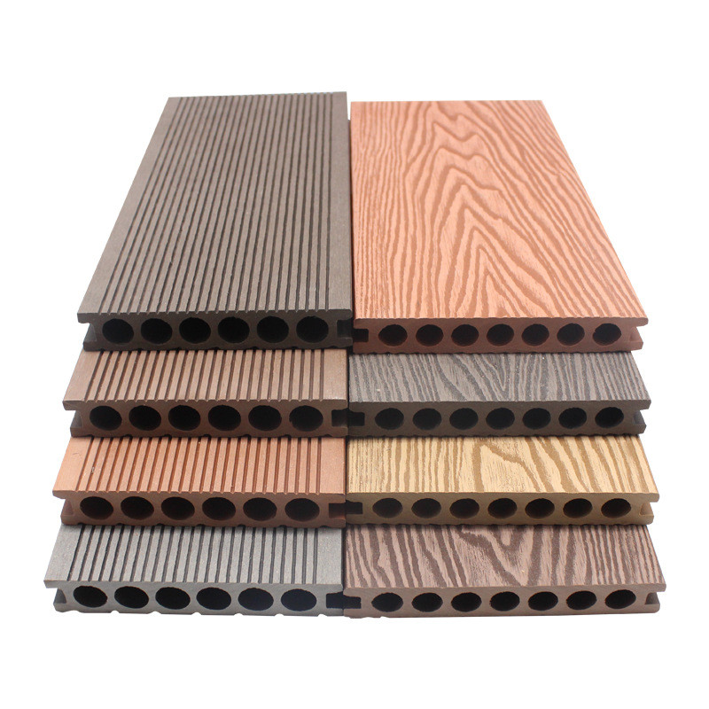 批发定制塑木户外地板共挤圆孔地板庭院阳台栈道露台实心木塑地板