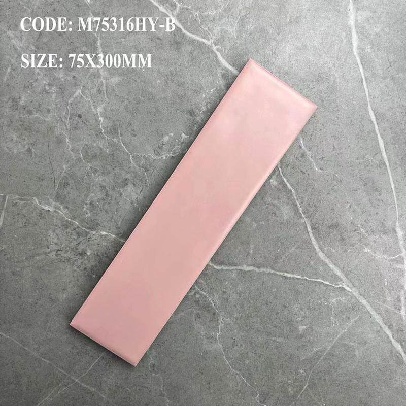 长条瓷砖75x300纯色浴室凹凸小白砖厨房卫生间墨绿酒面波浪红墙砖