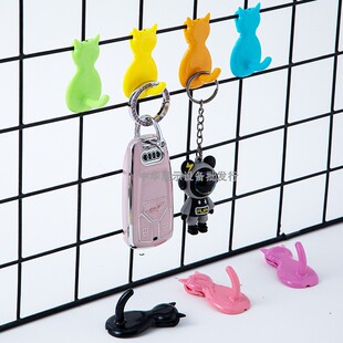 幼儿园卡通猫咪收纳塑料免钉打孔挂架墙面钩子可拆卸网格片置物架