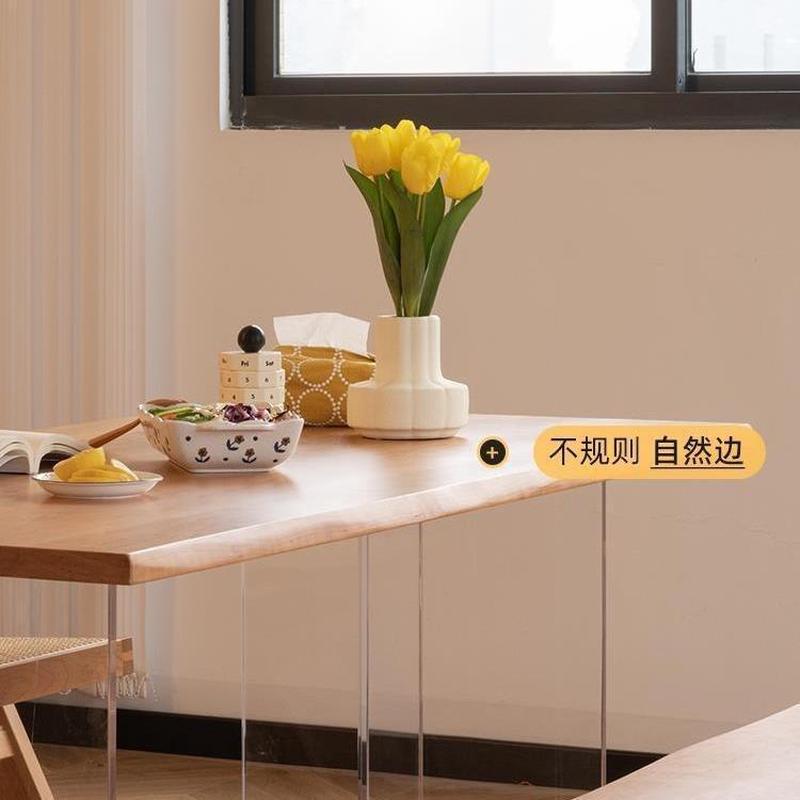 亚克力松木餐桌北美黑胡桃木书桌茶桌樱桃木悬浮实木家用办公简约