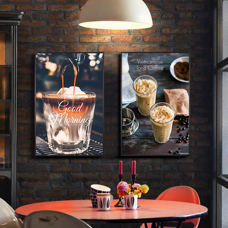 铝合金奶茶店装饰画咖啡艺术海报挂画文艺复古壁画背景墙实景装扮