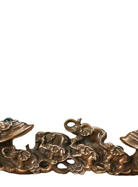 纯铜宝珠如意摆件吉象如意六头象家居装饰品古玩工艺品摆设