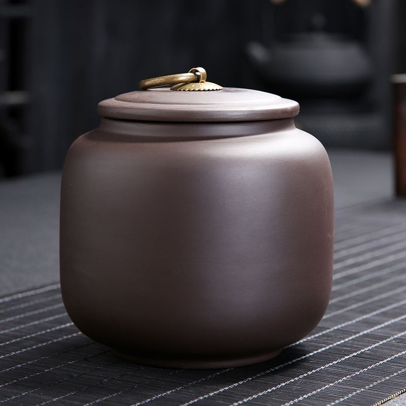 岩矿紫砂茶叶罐高档红茶防潮储存家用密封罐复古带盖干货储物罐子