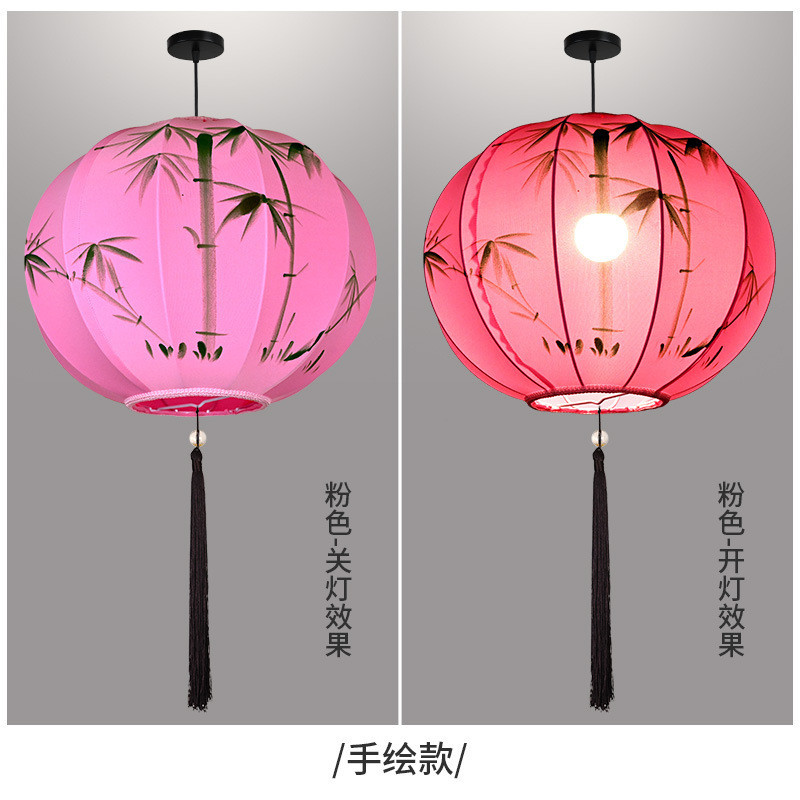 手绘彩色圆形灯笼中式国潮广告风春节景区婚礼装饰新中式布艺吊灯
