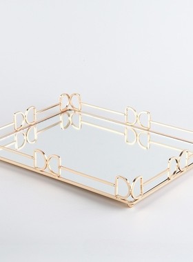 多功能托盘北欧家用镜面金属收纳客厅茶几样板房摆件玻璃饰品