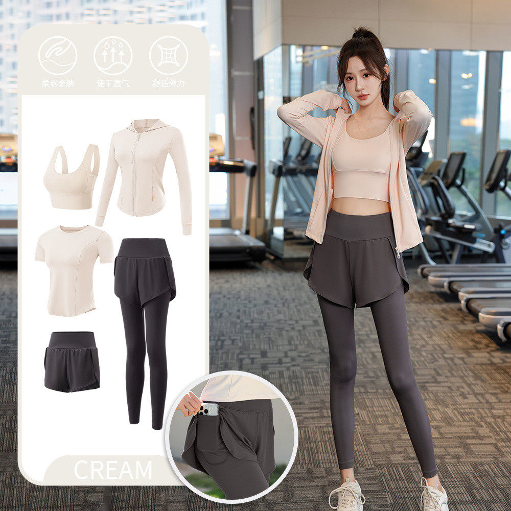 跑步套装女五件套晨夏季秋冬初学者跑瑜伽运动速干透气显瘦健身服