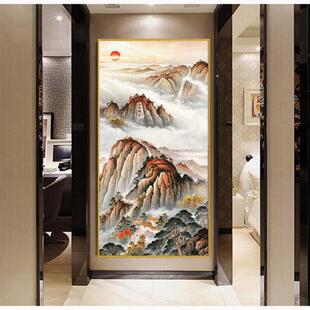 泰山图日出东方挂画入户门正对无水玄关装饰画有山墙过道走廊壁画